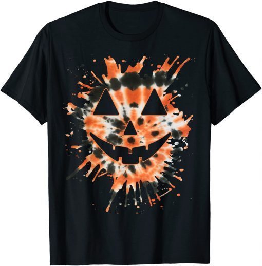 Orange Tie Dye Jack O Lantern Face - Hippie Halloween Unisex Shirts