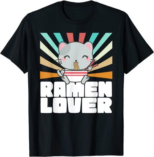 Classic Ramen Cat 80's Vibes Vintage Ramen Lover Japanese Kawaii Cat T-Shirt