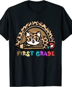 First Grade Leopard Rainbow Girls Boys Teacher 1st Grade Gift T-Shirt