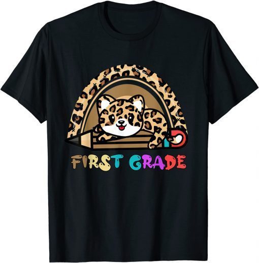 First Grade Leopard Rainbow Girls Boys Teacher 1st Grade Gift T-Shirt