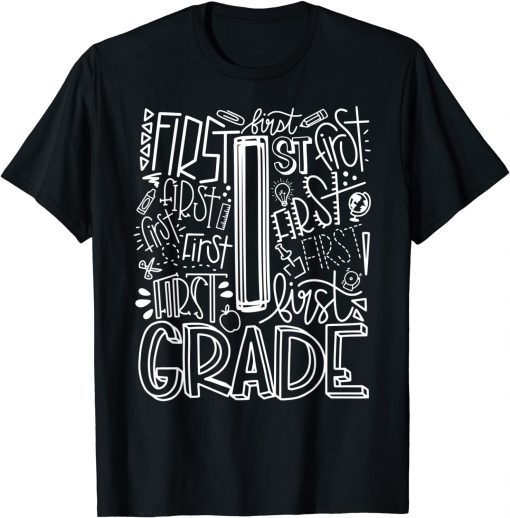 1st Grade Typography Team First Grade Teacher Back To School T-Shirt