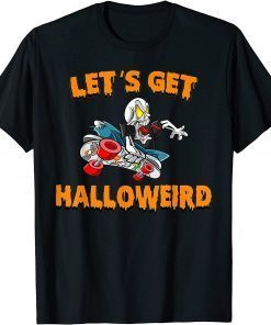 Halloween Lets Get Halloweird Spooky Skateboard Skull T-Shirt