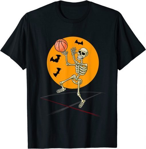 Basketball Skeleton Halloween Men Boys Basketball Halloween Shirt T-Shirt