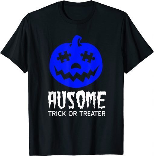 Halloween Autism Awareness Trick or Treat Blue Pumpkin Funny TShirt