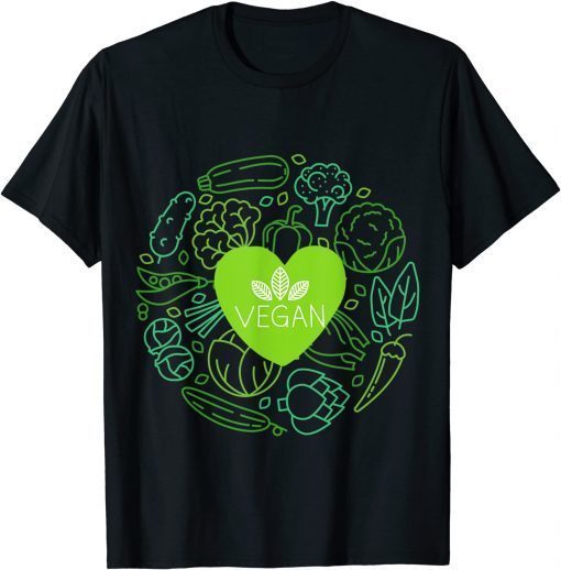 Vegan Food Vegetables Lover Green Healthy Veganism Cartoon T-Shirt