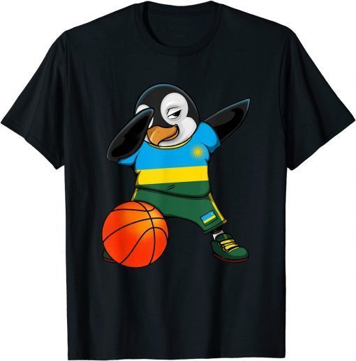 2021 Dabbing Penguin Rwanda Basketball Fans Jersey Rwandan Flag T-Shirt