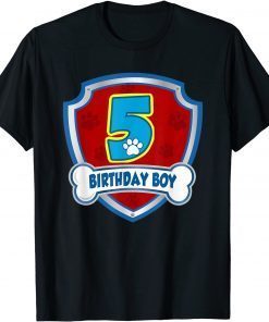 5th Birthday Boy 5 Years Old Patrol Dogs Paw Lover Kid T-Shirt