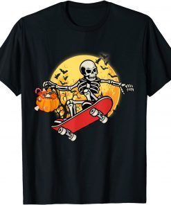 Skateboarding Skeleton Skater Halloween Skate Pumpkin Candy T-Shirt
