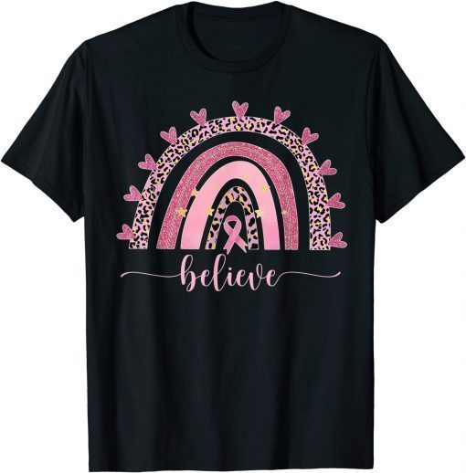 Breast Cancer Awareness Rainbow Believe Graphic T-Shirt