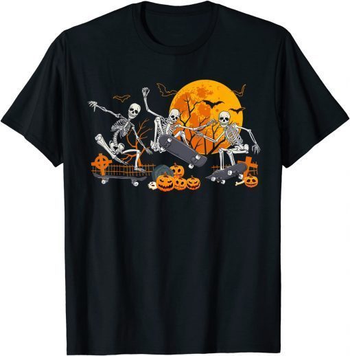 Official Skeleton Skateboard Skate Halloween Skateboarding Funny T-Shirt