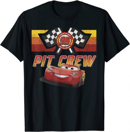 Official Disney Pixar Cars McQueen Pit Crew Red Distressed Shirt T-Shirt