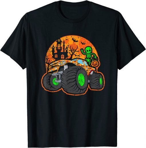 Shirts Halloween Skeleton Riding Monster Truck