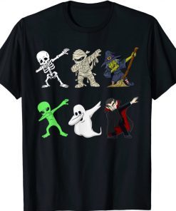 Official Dabbing Skeleton And Monsters Halloween Dracula Boys Kids T-Shirt