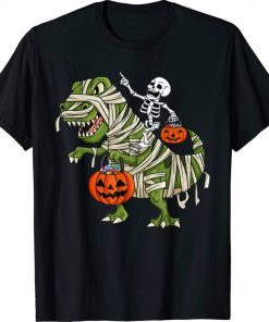 2021 Skeleton Riding Mummy T Rex Halloween Boys Girls Kids Tee Shirt