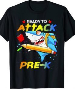 2021 Ready To Attack Pre-K Shark Back To School Boys Kid T-shirt