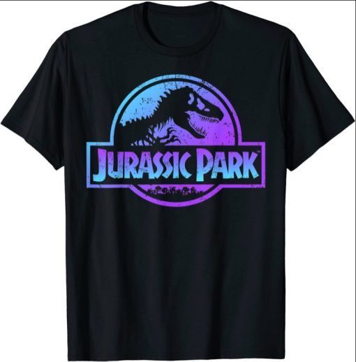 Funny Jurassic Park Blue & Purple Fossil Logo Graphic T-Shirt