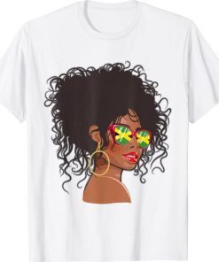 2021 Afro Hair Jamaica Shirt Women Black Melanin Jamaican Flag T-Shirt