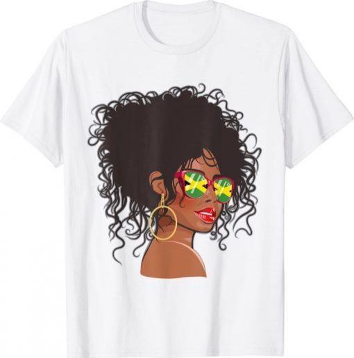 2021 Afro Hair Jamaica Shirt Women Black Melanin Jamaican Flag T-Shirt