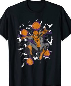 Funny Marvel Spider Man Web & Pumpkins Halloween Graphic T-Shirt