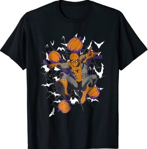 Funny Marvel Spider Man Web & Pumpkins Halloween Graphic T-Shirt