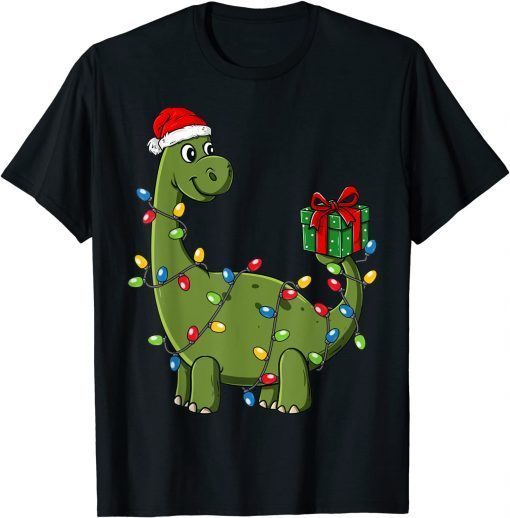 Christmas Dinosaur With Lights Funny Boys Kids Xmas T-Shirt