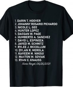 Never Forget Of Fallen Soldiers 13 Heroes Name T-Shirt