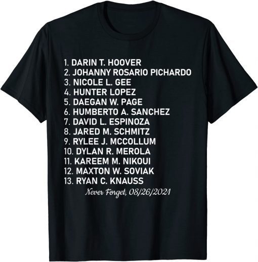 Never Forget Of Fallen Soldiers 13 Heroes Name T-Shirt