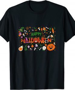 Drawn Halloween Black Cat Pumkin T-Shirt