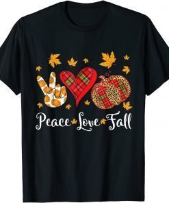 Hand Heart Pumpkin Happy Thanksgiving Day Peace Love Fall T-Shirt