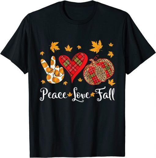 Hand Heart Pumpkin Happy Thanksgiving Day Peace Love Fall T-Shirt