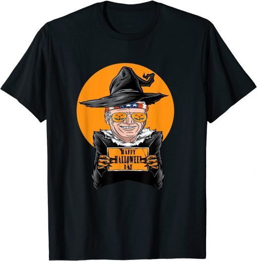 Funny Happy Halloween with Biden witch hat and American flag T-Shirt