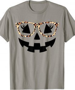 Official Jack O Lantern Face Pumpkin Hallowen Leopard Print Glasses T-Shirt