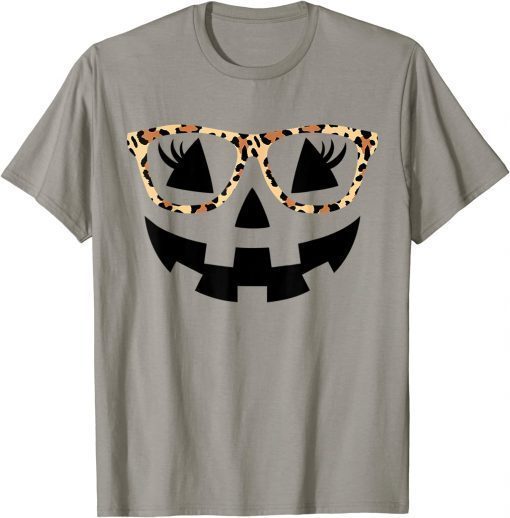 Official Jack O Lantern Face Pumpkin Hallowen Leopard Print Glasses T-Shirt