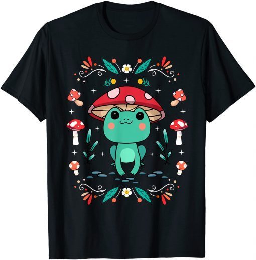Funny Cottagecore Frog Cute Kawaii Aesthetic Toad Mushroom T-Shirt ...