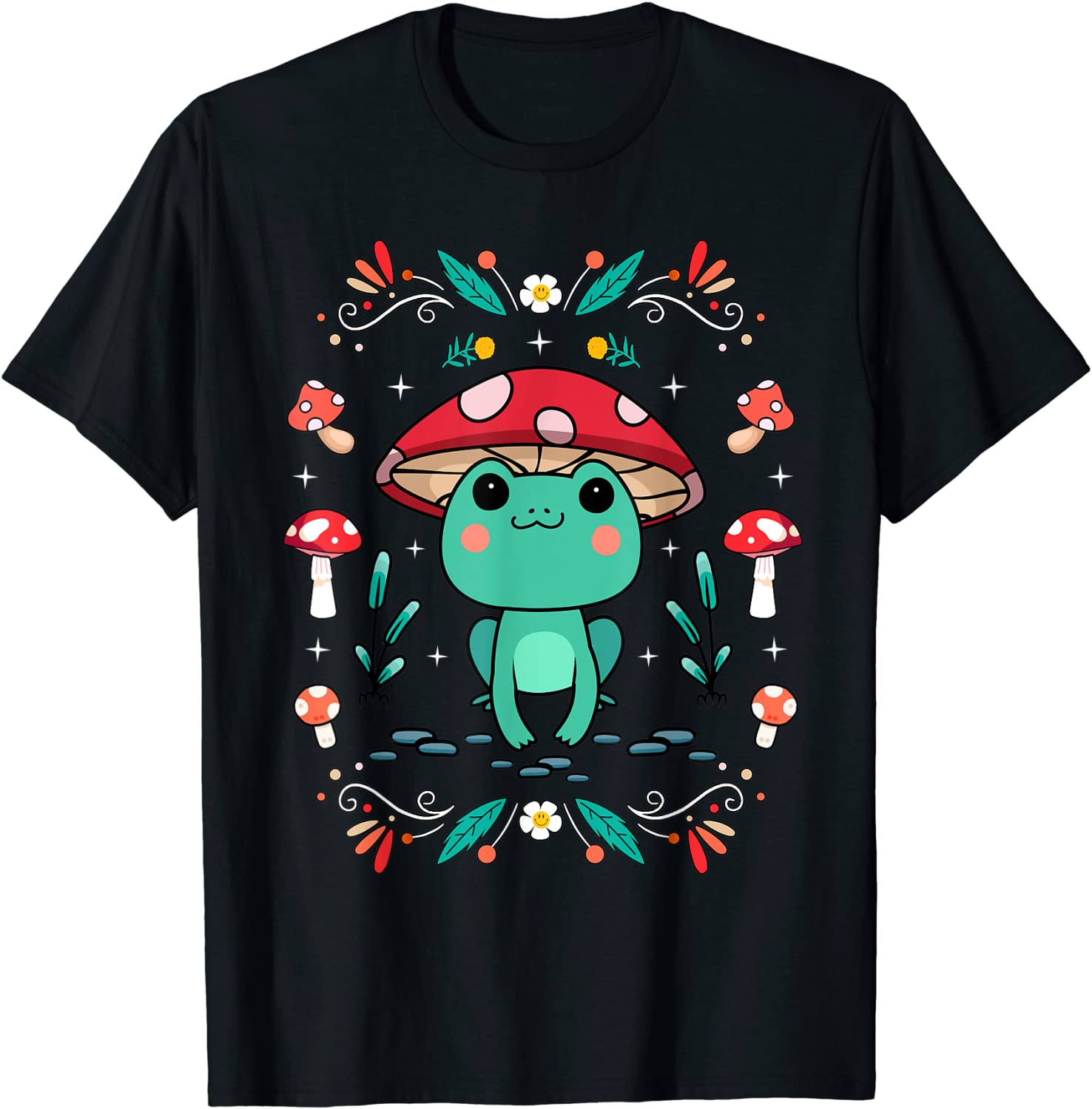 Funny Cottagecore Frog Cute Kawaii Aesthetic Toad Mushroom T-Shirt ...