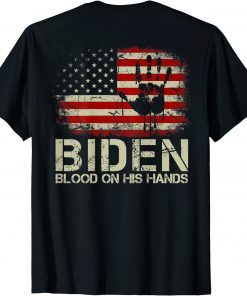 2021 Vintage USA Flag Handprint Biden Blood On His Hands on back T-Shirt