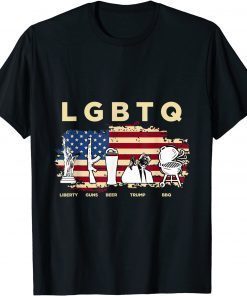Funny Parody Trump LGBTQ Liberty Guns Beer BBQ American USA Flag T-Shirt