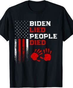 Classic Biden Lied People Died Vintage USA Flag Anti Biden T-Shirt