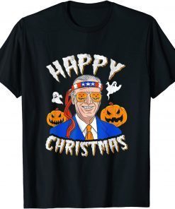 Happy Christmas Halloween Jokes Pumpkin Boo Anti Joe Biden T-Shirt