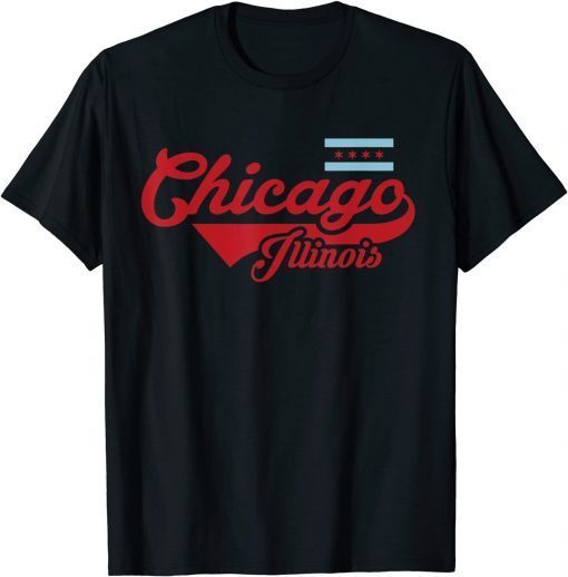 Chicago Flag Shirt Vintage Illinois USA Souvenir Tees Men 2021 Tee Shirt