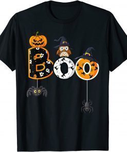 Halloween Boo Owl With Witch Hat Spiders Boys Girls Kids T-Shirt