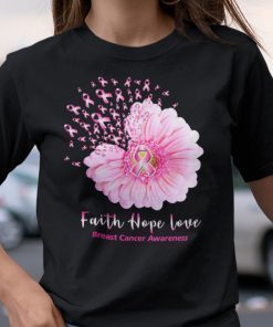 Faith Hope Love Breast Cancer Awareness Shirt Pink Daisy Flower Shirt