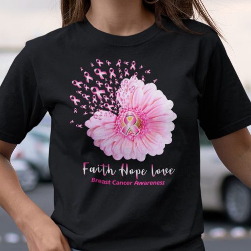 Faith Hope Love Breast Cancer Awareness Shirt Pink Daisy Flower Shirt