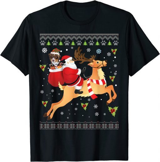 2021 Santa Reindeer American Shepherd Dog Presents Christmas Ugly T-Shirt