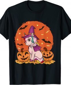 Halloween Witchy Unicorn Cute Witch Pumpkin For Girls Kids Tee Shirt