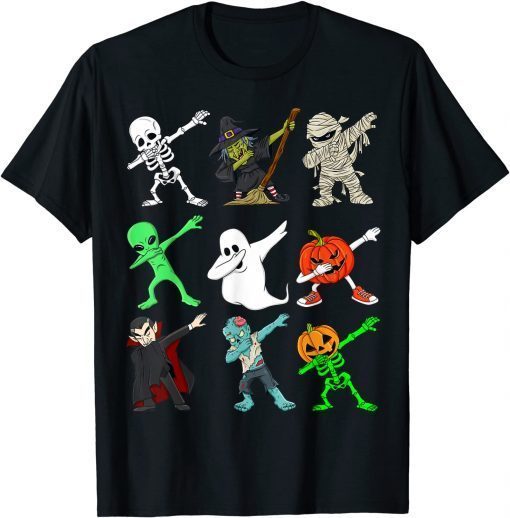 Halloween Dabbing Skeleton Witch And Monsters Boys Girl Kids T-Shirt