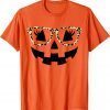 Jack O Lantern Face Pumpkin Hallowen Leopard Print Glasses T-Shirt