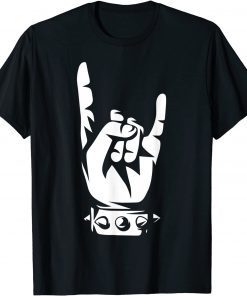 Giant Rock Fingers Horns Hand Heavy Rock Music T-Shirt