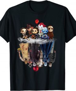 Cute Horror Movie Chibi Character Water Reflection Halloween T-Shirt