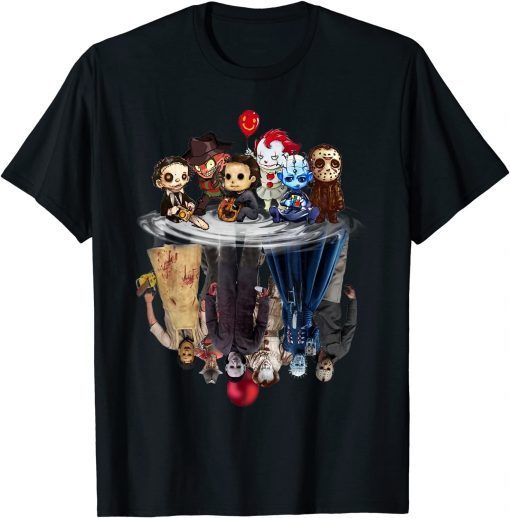 Cute Horror Movie Chibi Character Water Reflection Halloween T-Shirt